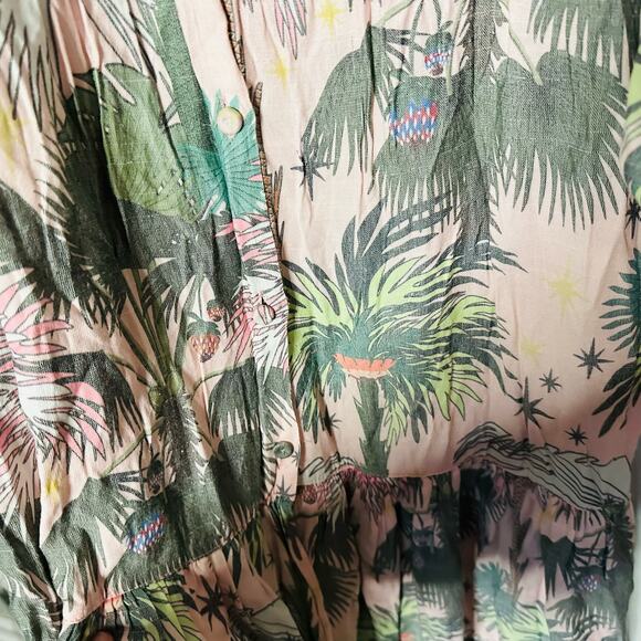 LoboRosa Pink Floral Puff Sleeve Palms Button Front Up Dress Size Large - Picture 13 of 16